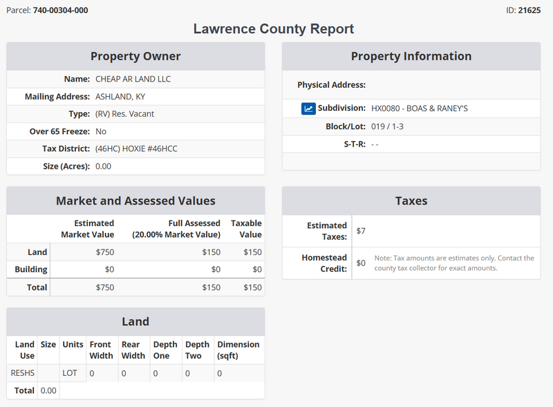 Parcel #740-00304-000  Lawrence County, AR 